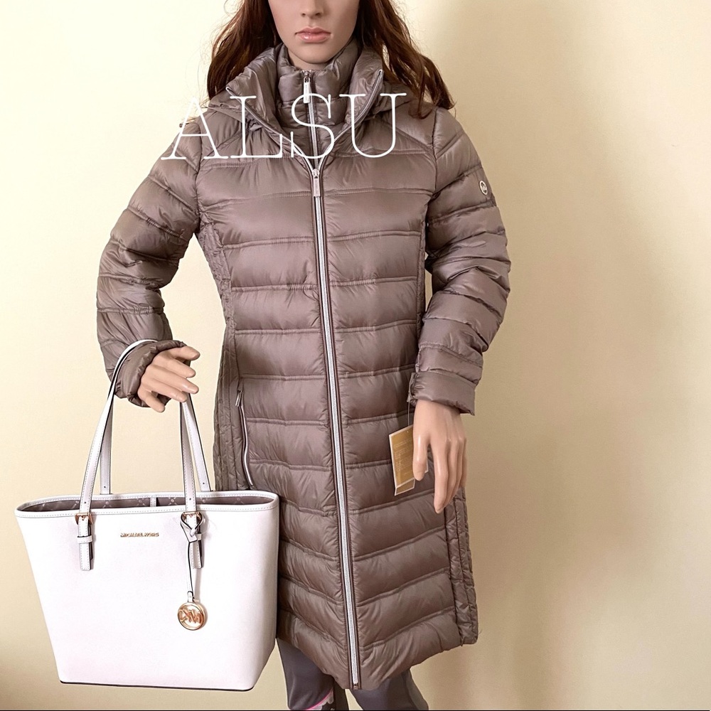 Michael Kors 🔥SALE!🔥 Hooded Packable Down Puffer Coat Taup 77T4377M82 - Picture 3 of 14
